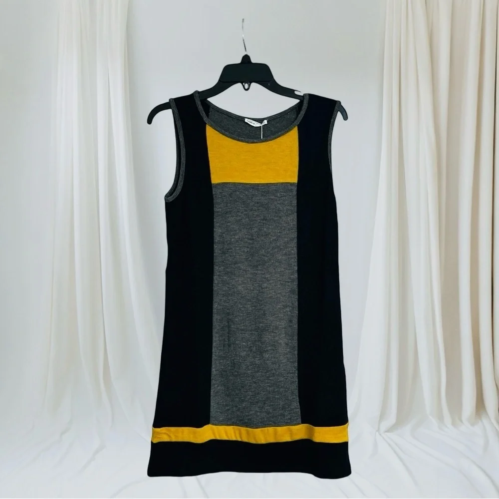 Lavand‎ Color Block Sleeveless Sheath Knit Dress Black Gray Golden Yellow “READ”